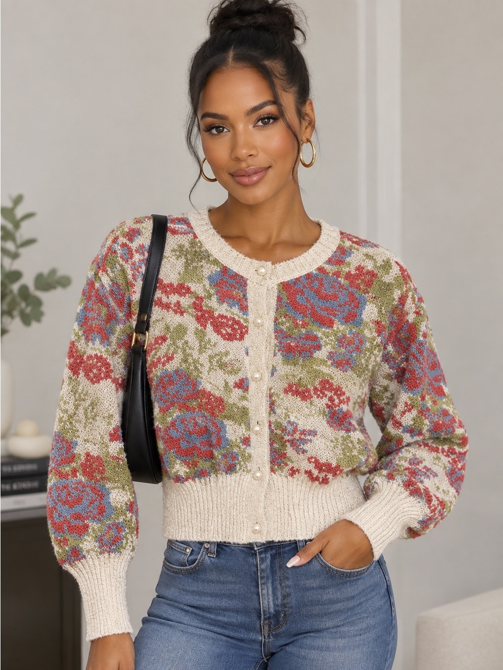 Zara Floral Cardigan in Multicolor Size Medium